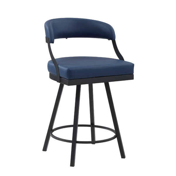 Rowl Swivel Counter Chair Set of 2, Metal Legs, Blue Faux Leather -BM335888