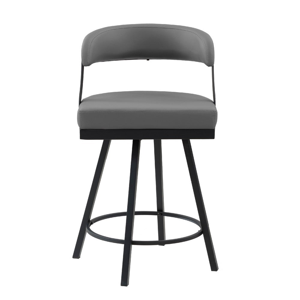 Rowl Swivel Counter Chair Set of 2, Metal Legs, Gray Faux Leather Seat -BM335889