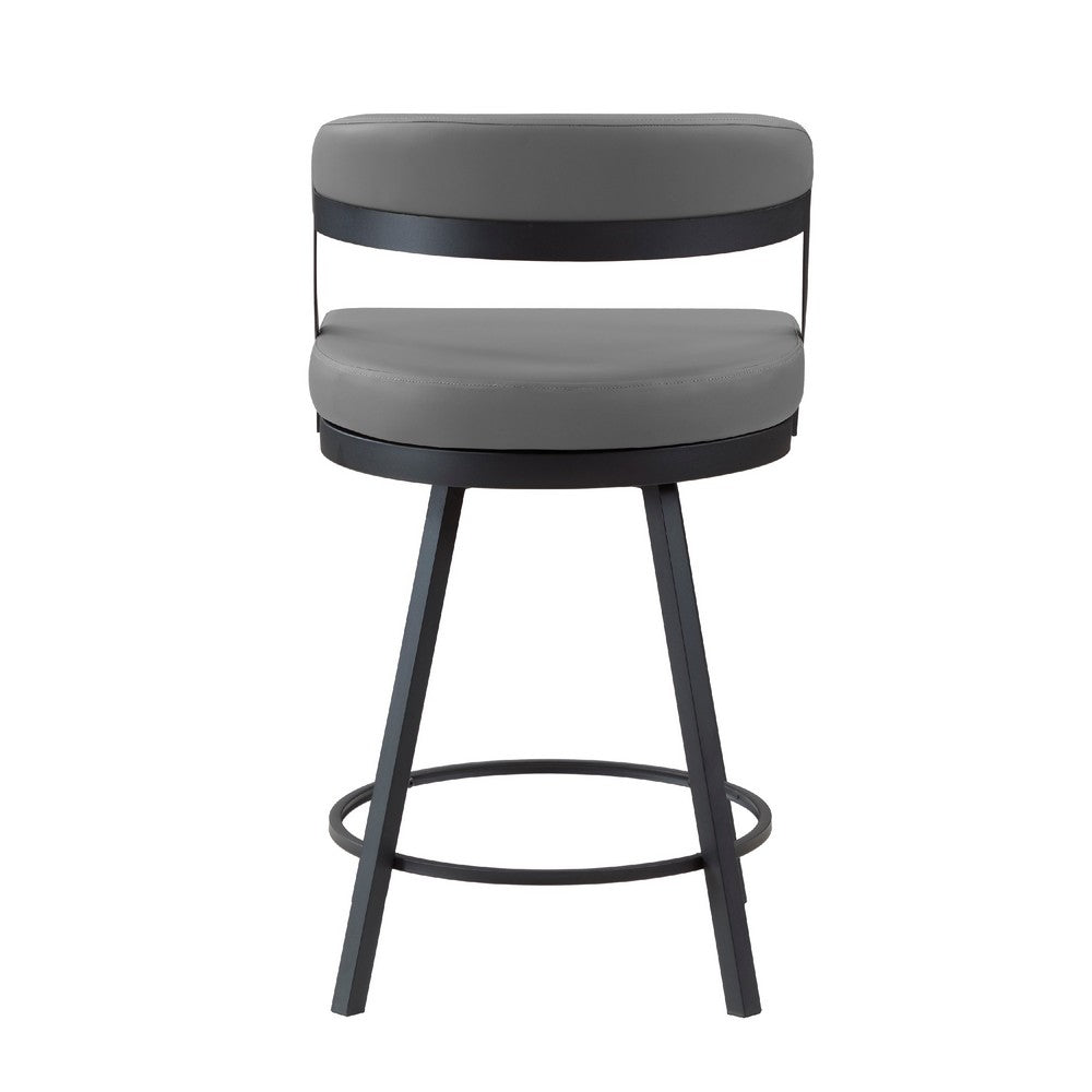 Rowl Swivel Counter Chair Set of 2, Metal Legs, Gray Faux Leather Seat -BM335889