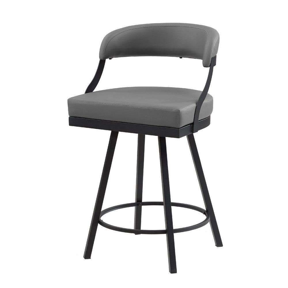 Rowl Swivel Counter Chair Set of 2, Metal Legs, Gray Faux Leather Seat -BM335889