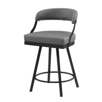 Rowl Swivel Counter Chair Set of 2, Metal Legs, Gray Faux Leather Seat -BM335889
