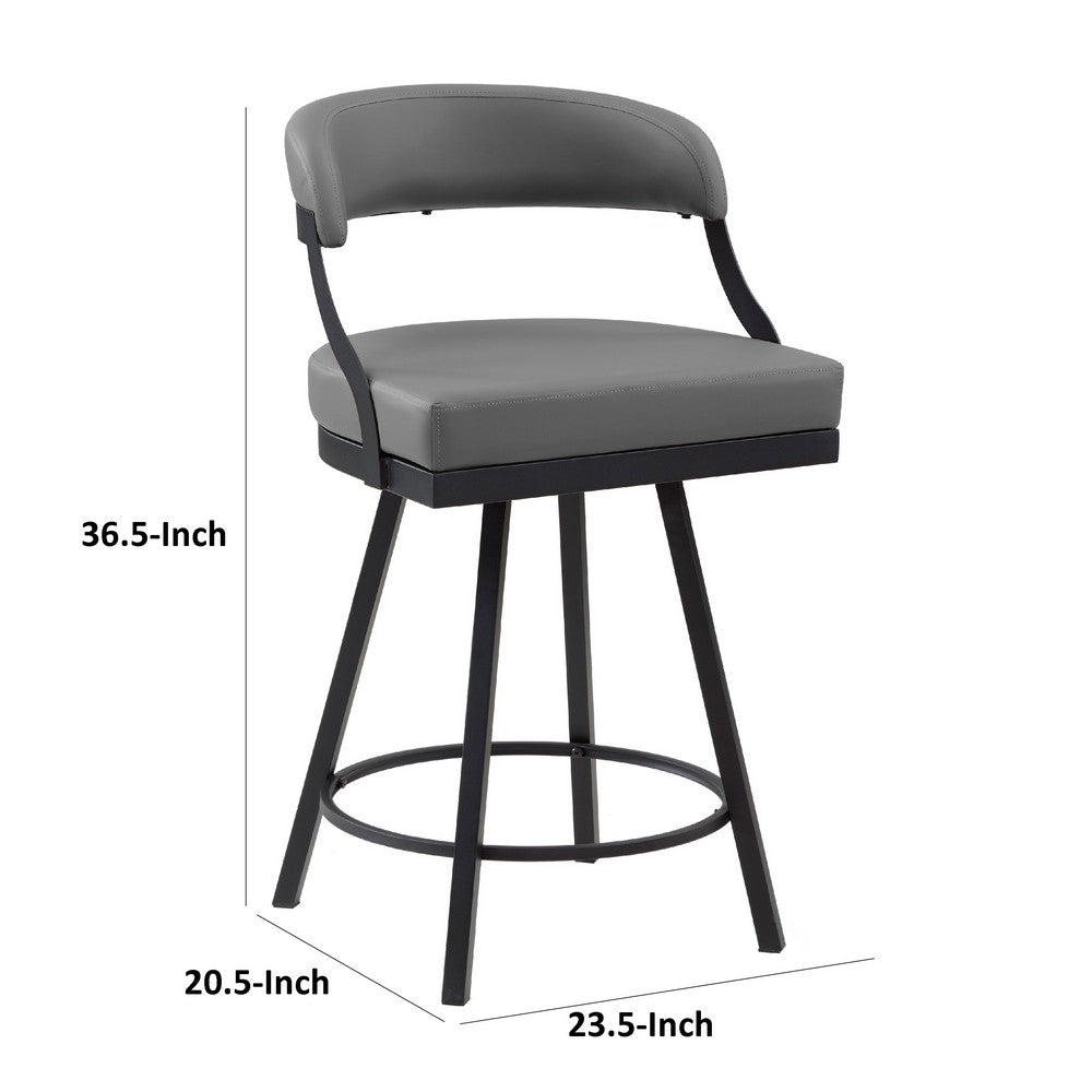 Rowl Swivel Counter Chair Set of 2, Metal Legs, Gray Faux Leather Seat -BM335889