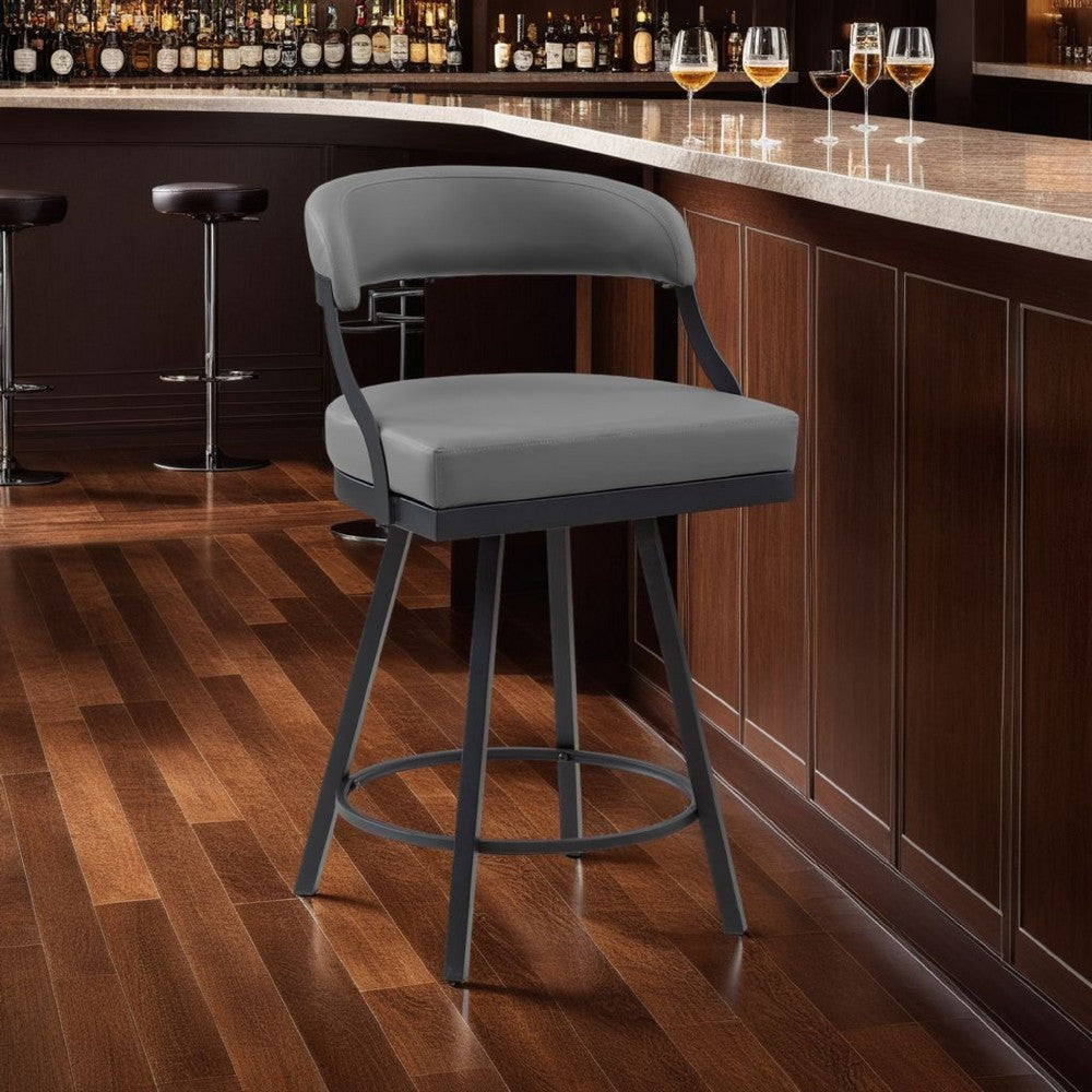 Rowl Swivel Counter Chair Set of 2, Metal Legs, Gray Faux Leather Seat -BM335889