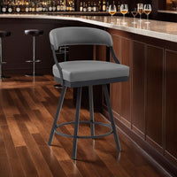 Rowl Swivel Counter Chair Set of 2, Metal Legs, Gray Faux Leather Seat -BM335889