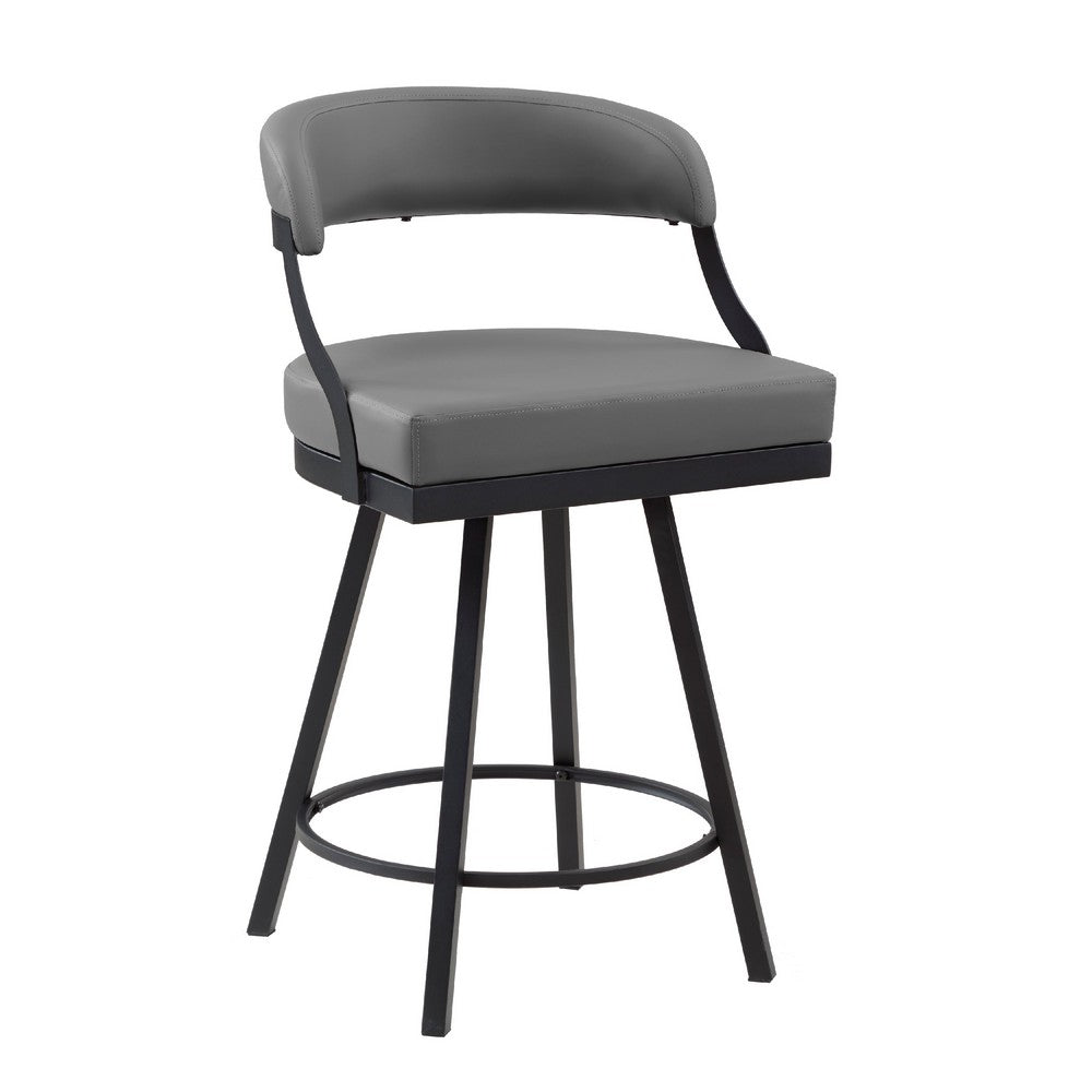 Rowl Swivel Counter Chair Set of 2, Metal Legs, Gray Faux Leather Seat -BM335889