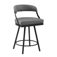 Rowl Swivel Counter Chair Set of 2, Metal Legs, Gray Faux Leather Seat -BM335889