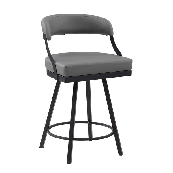 Rowl Swivel Counter Chair Set of 2, Metal Legs, Gray Faux Leather Seat -BM335889