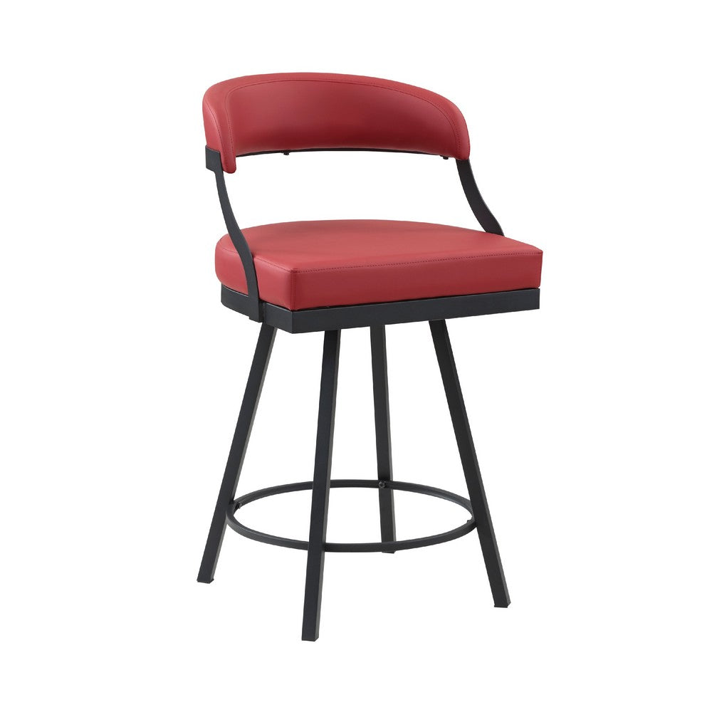 Rowl Swivel Counter Chair Set of 2, Metal Legs, Red Faux Leather Seat -BM335890