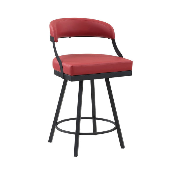 Rowl Swivel Counter Chair Set of 2, Metal Legs, Red Faux Leather Seat -BM335890