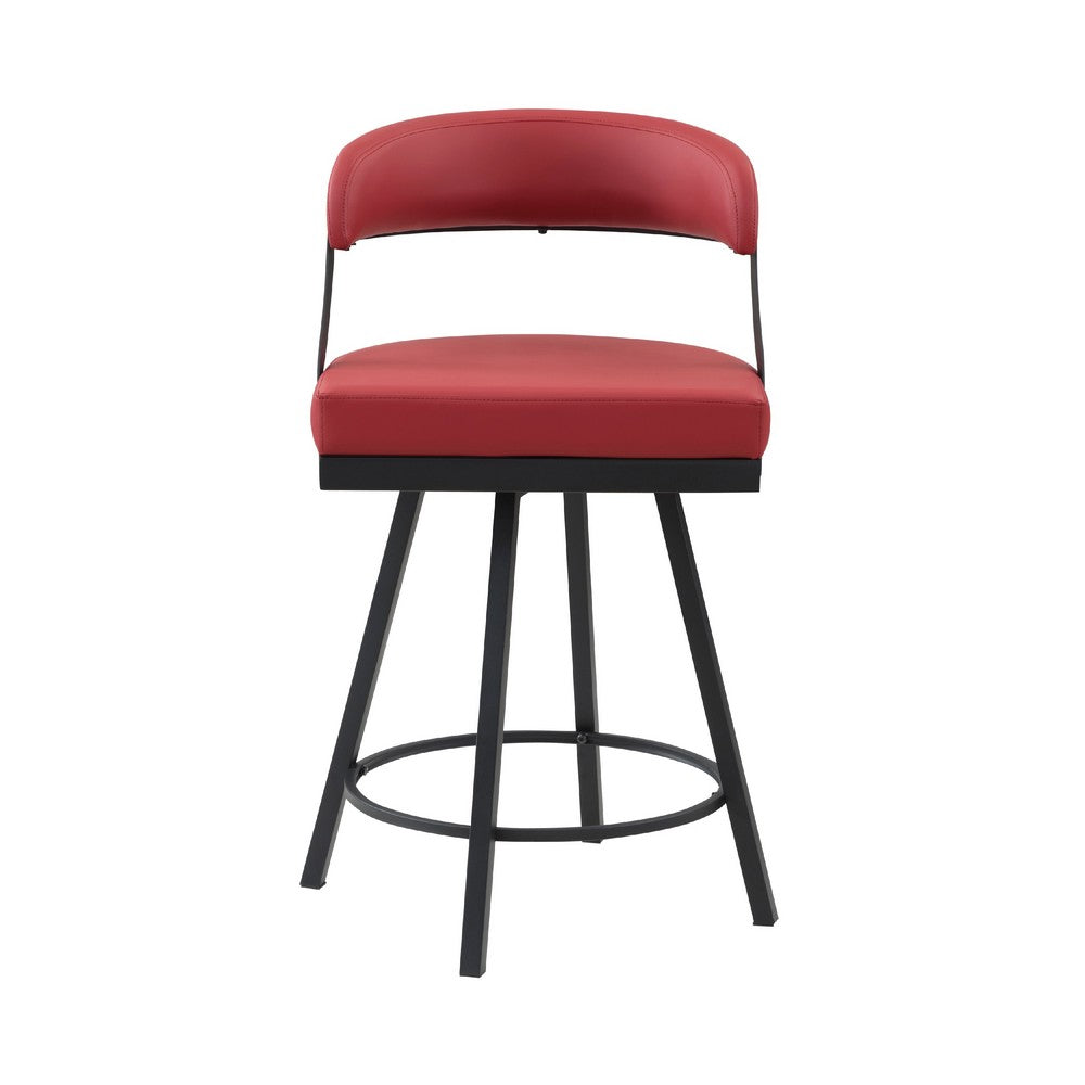 Rowl Swivel Counter Chair Set of 2, Metal Legs, Red Faux Leather Seat -BM335890