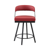 Rowl Swivel Counter Chair Set of 2, Metal Legs, Red Faux Leather Seat -BM335890