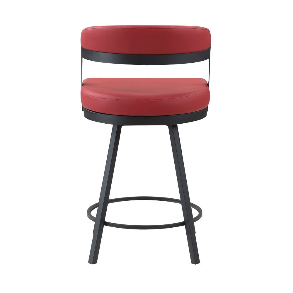 Rowl Swivel Counter Chair Set of 2, Metal Legs, Red Faux Leather Seat -BM335890