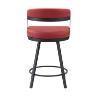 Rowl Swivel Counter Chair Set of 2, Metal Legs, Red Faux Leather Seat -BM335890