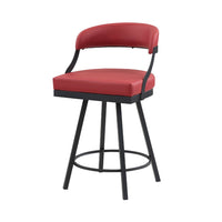 Rowl Swivel Counter Chair Set of 2, Metal Legs, Red Faux Leather Seat -BM335890