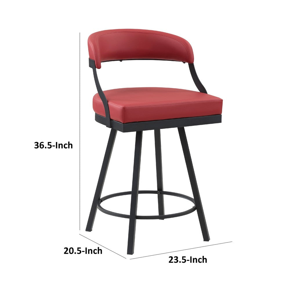 Rowl Swivel Counter Chair Set of 2, Metal Legs, Red Faux Leather Seat -BM335890