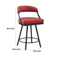Rowl Swivel Counter Chair Set of 2, Metal Legs, Red Faux Leather Seat -BM335890