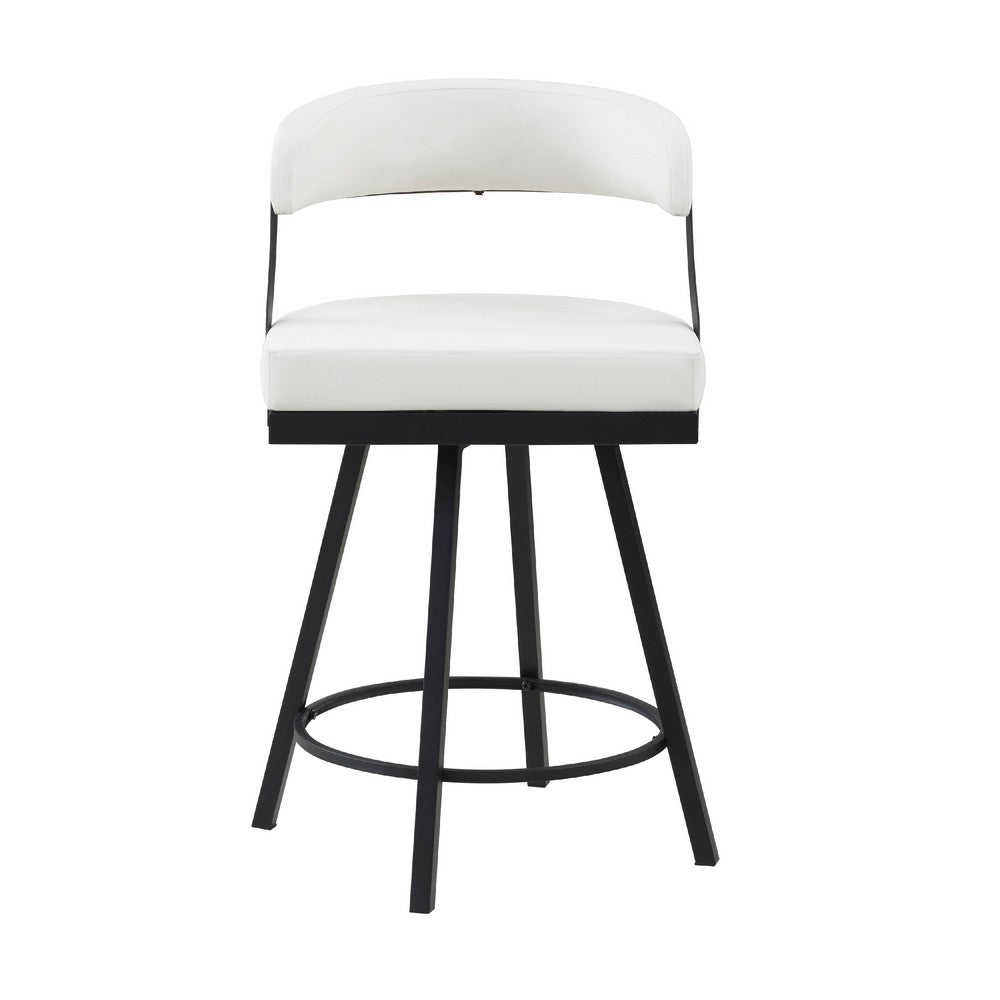 Rowl Swivel Counter Chair Set of 2, Metal Legs, White Faux Leather -BM335891