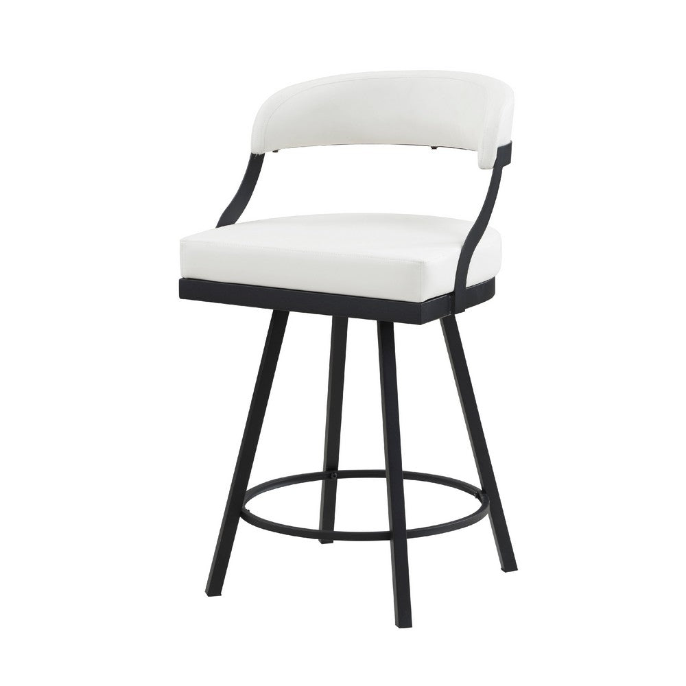 Rowl Swivel Counter Chair Set of 2, Metal Legs, White Faux Leather -BM335891