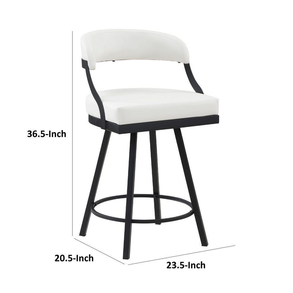 Rowl Swivel Counter Chair Set of 2, Metal Legs, White Faux Leather -BM335891