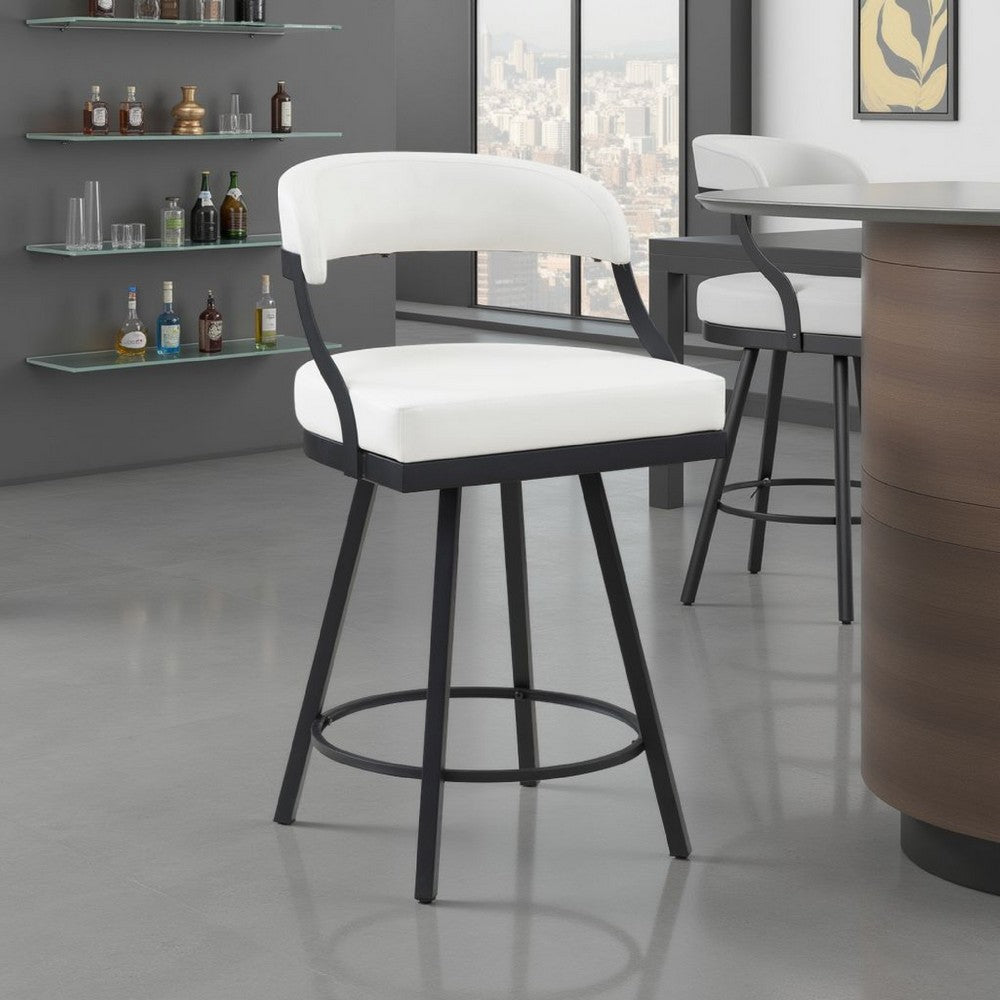 Rowl Swivel Counter Chair Set of 2, Metal Legs, White Faux Leather -BM335891