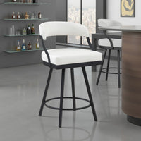 Rowl Swivel Counter Chair Set of 2, Metal Legs, White Faux Leather -BM335891