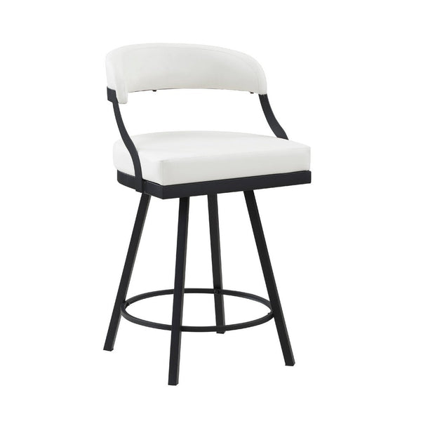 Rowl Swivel Counter Chair Set of 2, Metal Legs, White Faux Leather -BM335891
