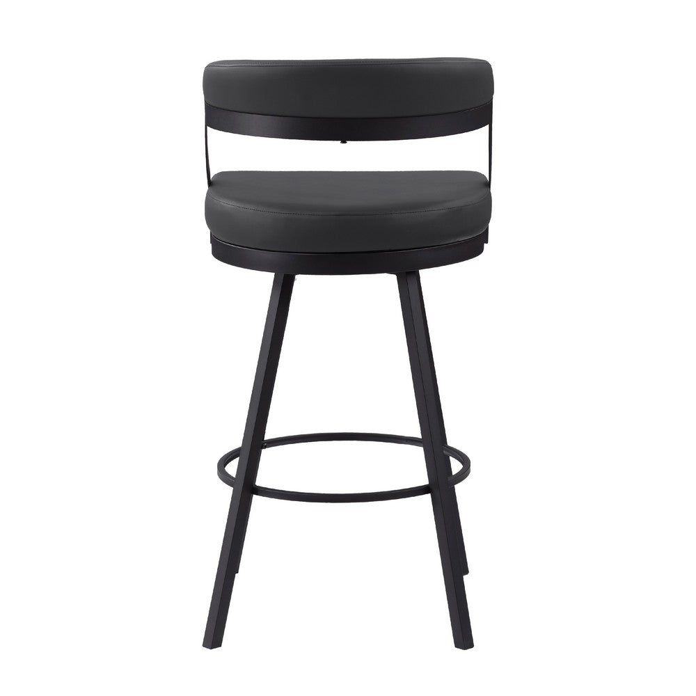 Rowl Swivel Bar Height Chair Set of 2, Metal Legs, Black Faux Leather -BM335892