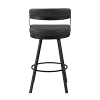 Rowl Swivel Bar Height Chair Set of 2, Metal Legs, Black Faux Leather -BM335892