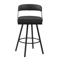 Rowl Swivel Bar Height Chair Set of 2, Metal Legs, Black Faux Leather -BM335892