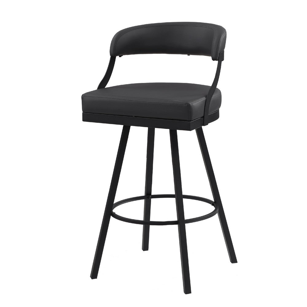 Rowl Swivel Bar Height Chair Set of 2, Metal Legs, Black Faux Leather -BM335892