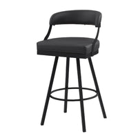 Rowl Swivel Bar Height Chair Set of 2, Metal Legs, Black Faux Leather -BM335892
