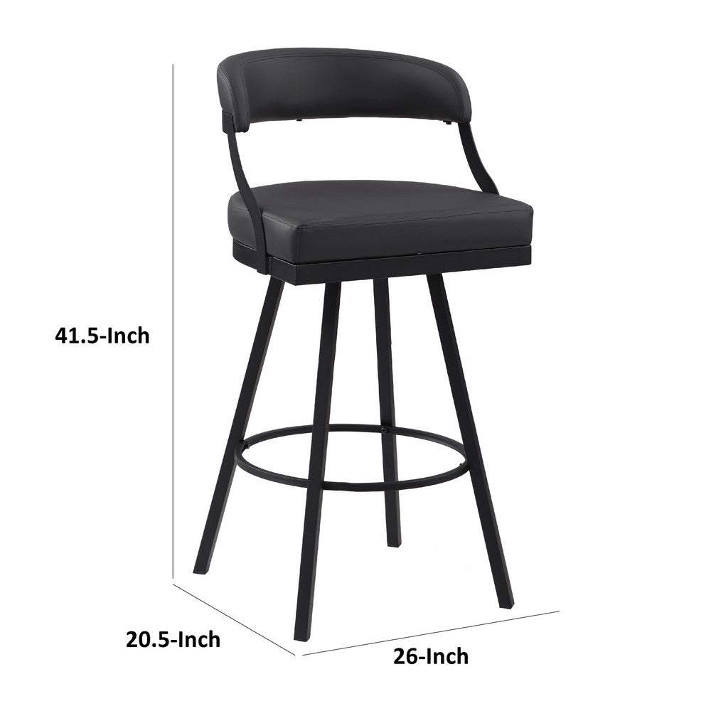 Rowl Swivel Bar Height Chair Set of 2, Metal Legs, Black Faux Leather -BM335892