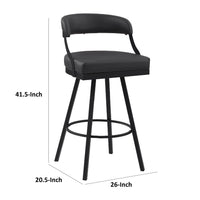 Rowl Swivel Bar Height Chair Set of 2, Metal Legs, Black Faux Leather -BM335892