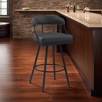 Rowl Swivel Bar Height Chair Set of 2, Metal Legs, Black Faux Leather -BM335892