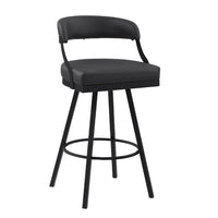 Rowl Swivel Bar Height Chair Set of 2, Metal Legs, Black Faux Leather -BM335892