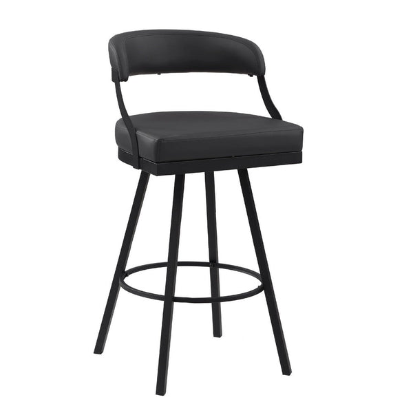 Rowl Swivel Bar Height Chair Set of 2, Metal Legs, Black Faux Leather -BM335892