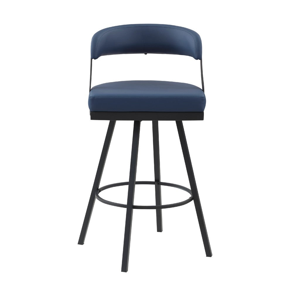 Rowl Swivel Bar Height Chair Set of 2, Metal Legs, Blue Faux Leather -BM335893