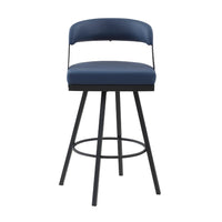 Rowl Swivel Bar Height Chair Set of 2, Metal Legs, Blue Faux Leather -BM335893