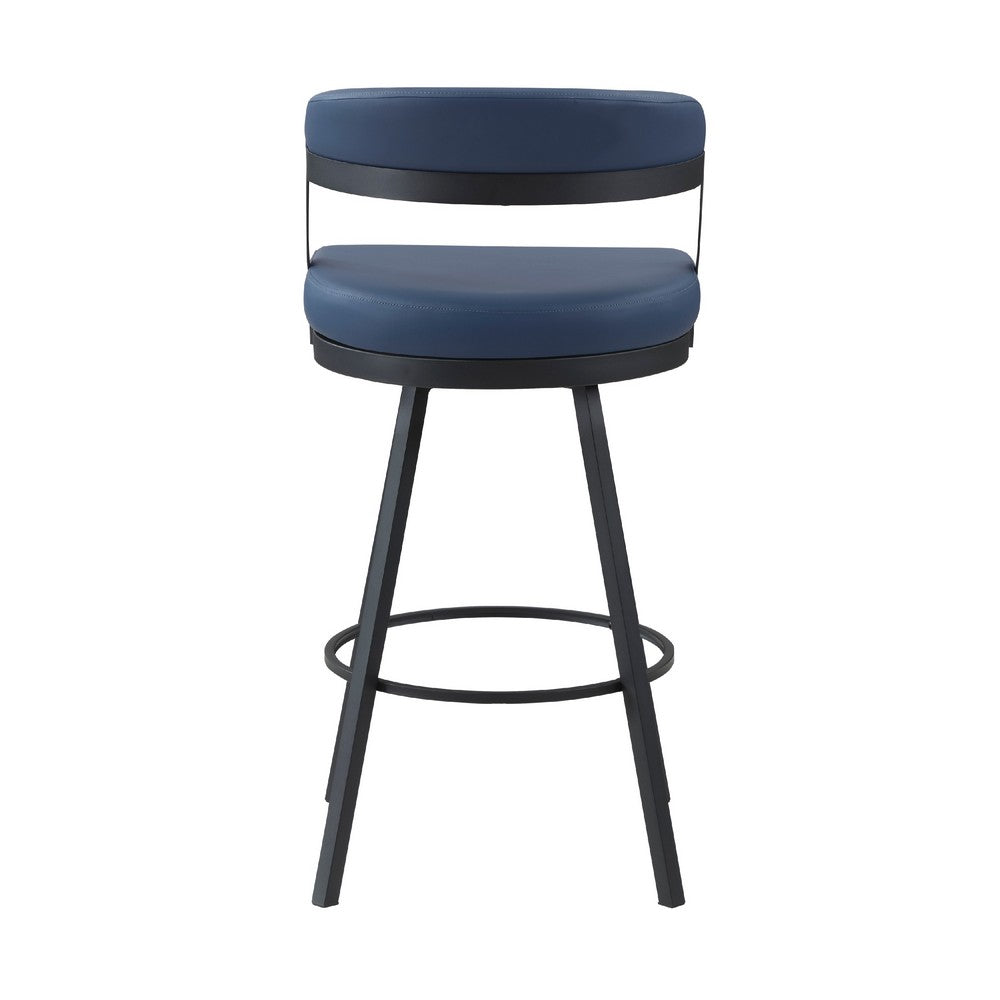 Rowl Swivel Bar Height Chair Set of 2, Metal Legs, Blue Faux Leather -BM335893