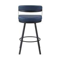 Rowl Swivel Bar Height Chair Set of 2, Metal Legs, Blue Faux Leather -BM335893