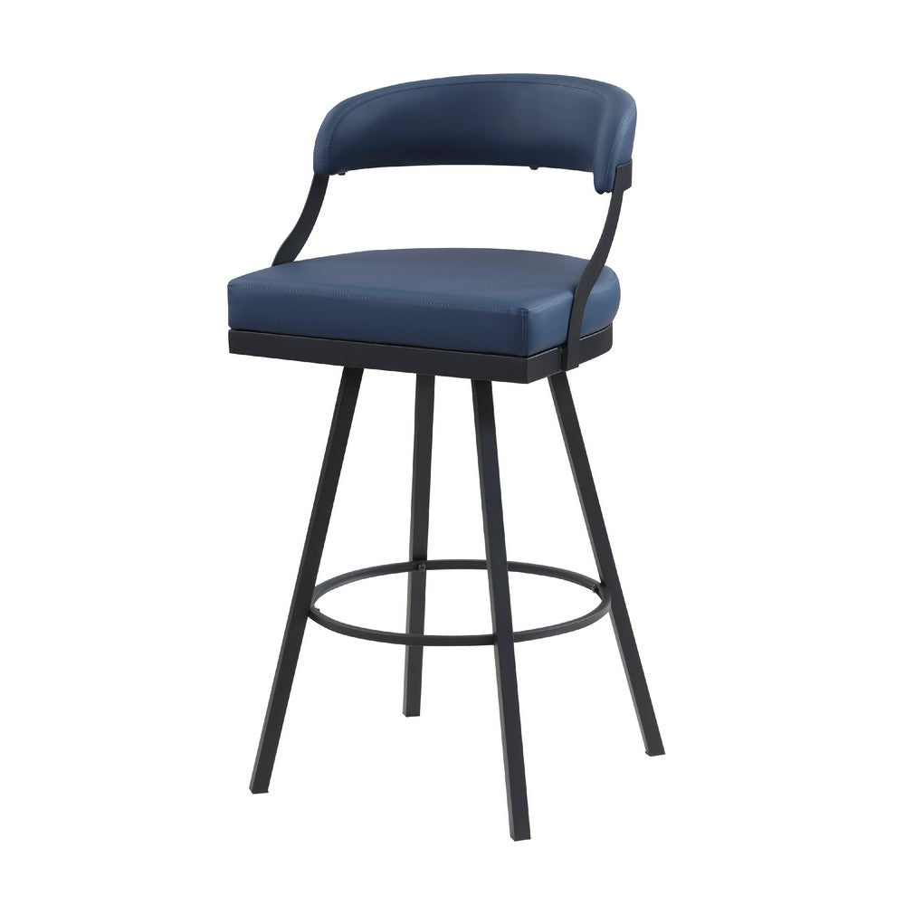 Rowl Swivel Bar Height Chair Set of 2, Metal Legs, Blue Faux Leather -BM335893