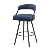 Rowl Swivel Bar Height Chair Set of 2, Metal Legs, Blue Faux Leather -BM335893