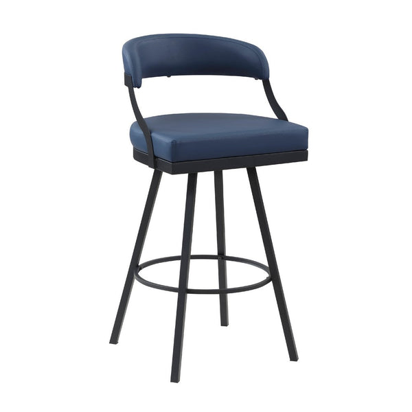Rowl Swivel Bar Height Chair Set of 2, Metal Legs, Blue Faux Leather -BM335893
