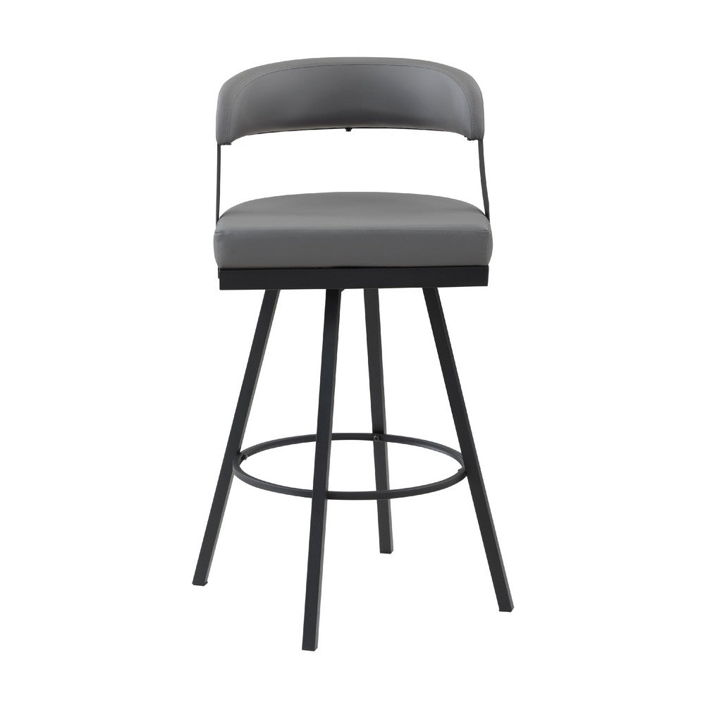 Rowl Swivel Bar Chair Set of 2, Metal Legs, Gray Faux Leather Seat -BM335894