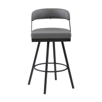 Rowl Swivel Bar Chair Set of 2, Metal Legs, Gray Faux Leather Seat -BM335894