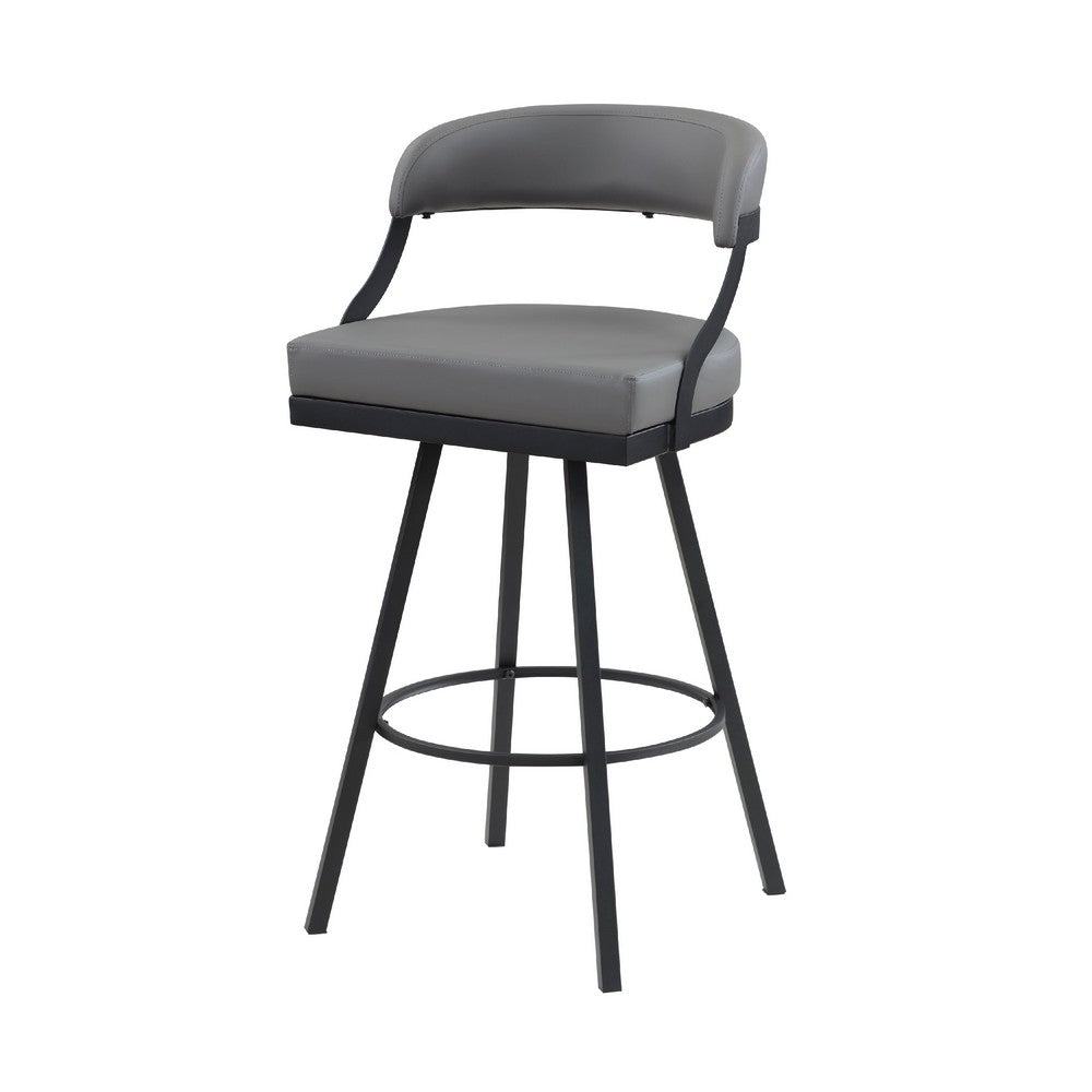 Rowl Swivel Bar Chair Set of 2, Metal Legs, Gray Faux Leather Seat -BM335894
