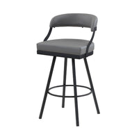 Rowl Swivel Bar Chair Set of 2, Metal Legs, Gray Faux Leather Seat -BM335894