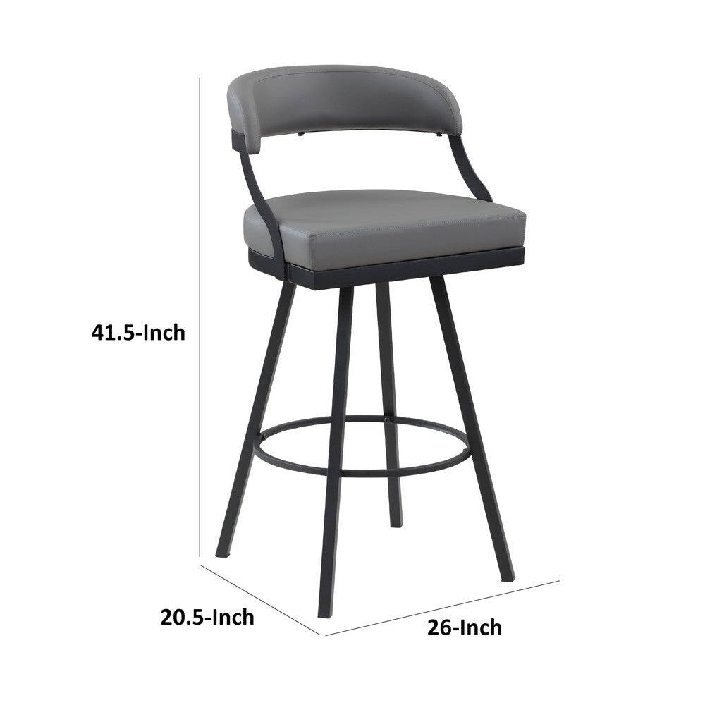 Rowl Swivel Bar Chair Set of 2, Metal Legs, Gray Faux Leather Seat -BM335894