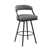Rowl Swivel Bar Chair Set of 2, Metal Legs, Gray Faux Leather Seat -BM335894