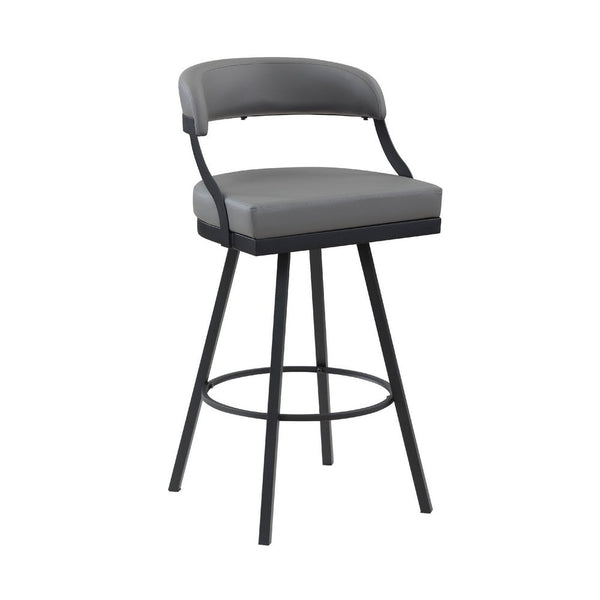 Rowl Swivel Bar Chair Set of 2, Metal Legs, Gray Faux Leather Seat -BM335894